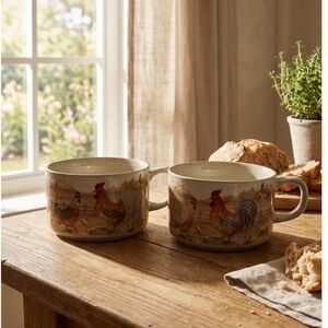 Vintage Otagiri Rooster & Hen Ceramic Soup Mug: Farmhouse Kitchen Decor